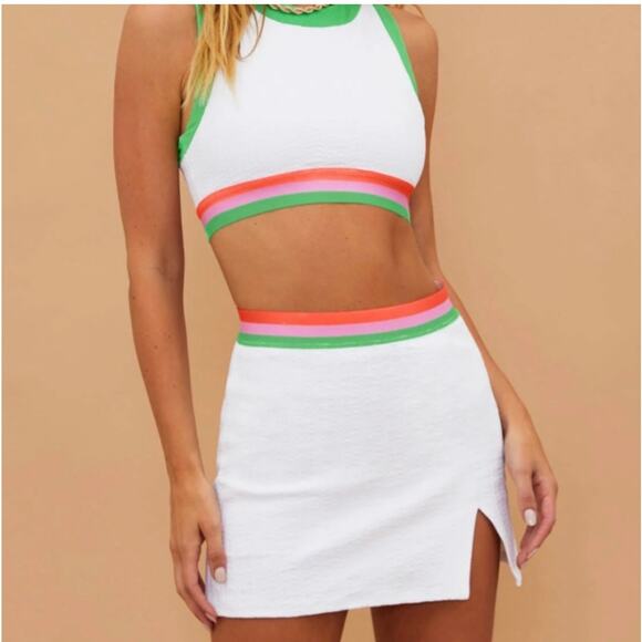 Beach Riot Falda Shore White Striped Waist Notched Summer Mini Skirt Size XS - Picture 1 of 10